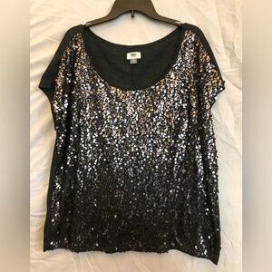 2X Old Navy Black Sequin Scoop Neck Short Sleeve Top